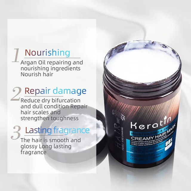 Silkera Professional Keratin Cream Hair Mask 1000ml For Girls & Boys | Moisturizing & Smoothing Treatment for Dry, Damaged, Frizzy Hair