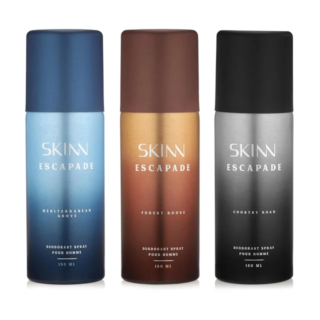 Skinn by Titan Deo Escapade - Forest Rouge, Country Road & Mediterranean 3 set Premium Deodorant for man 150ml each | Long-Lasting Fragrance | Gentle for skin | Masculine Fragrance