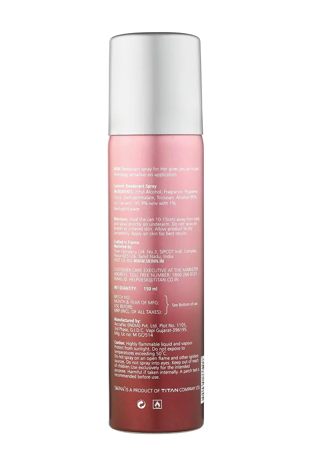Skinn by Titan Nude Deodorant Spray for Women 150ml | Luxurious Rose Scent | Floral & Musky Fragrance | Long-Lasting & Freshness for Everyday Wear
