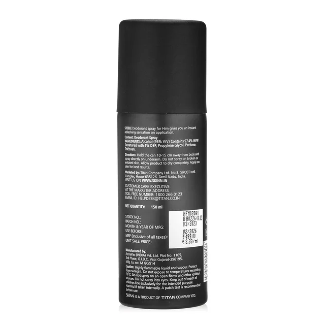 Skinn by Titan Premium Fresh Deodorant Spray for Men (Amalfi Bleu, Stelle, Raw Set of 3, 150 ml Each) | Long-Lasting Freshness & Premium Fragrance for All-Day Confidence
