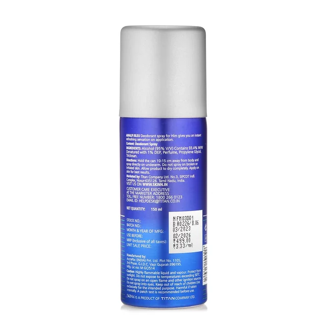 Skinn by Titan Premium Fresh Deodorant Spray for Men (Amalfi Bleu, Stelle, Raw Set of 3, 150 ml Each) | Long-Lasting Freshness & Premium Fragrance for All-Day Confidence