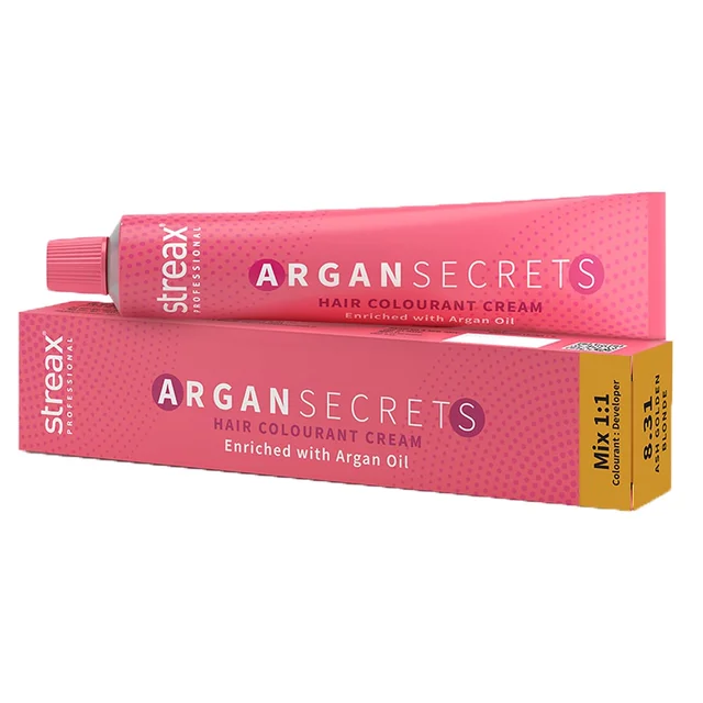 Streax Professional Argan Secrets Hair Color Ash Golden Blonde 8.31 60g | Permanent Hair Colour with Argan Oil