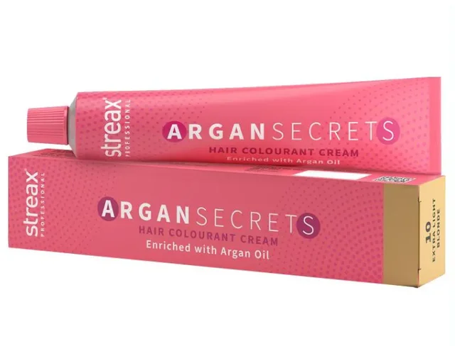 Streax Professional Argan Secrets Hair Color Extra Light Blonde 10 60g | Permanent Hair Colour with Argan Oil