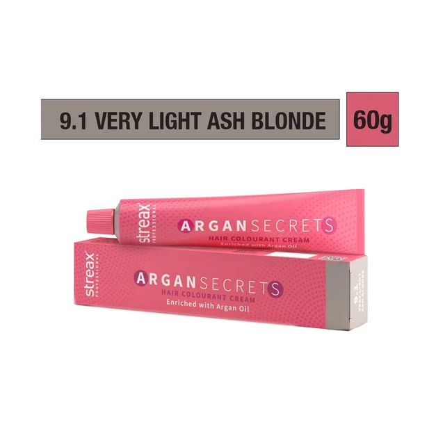 Streax Professional Streax Argan Secrets Hair Color 9.1 Very Light Ash Brown 60g | Argan & Walnut Oil | Long-Lasting Color & Full Grey Coverage - Very Light Ash Brown