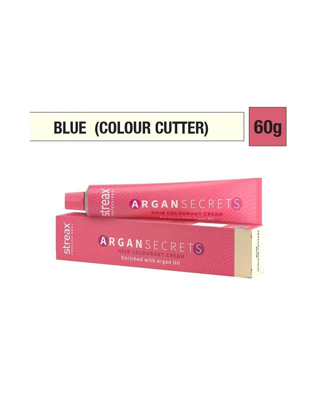 Streax Argan Secrets Hair Color Blue Colour Cutter 60g | Argan & Walnut Oil | Long-Lasting Color & Full Grey Coverage - Blue Colour Cutter