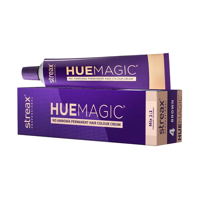 Streax Professional HueMagic Hair Color Brown 4 90g | Ammonia-Free Permanent Hair Colour