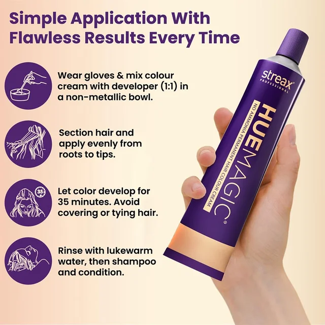 Streax Professional HueMagic Hair Color Black Brown 2 90g | Ammonia-Free Permanent Hair Colour