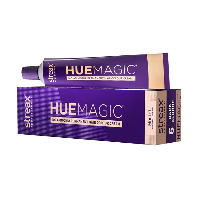 Streax Professional HueMagic Hair Color Dark Blonde 6 90g | Ammonia-Free Permanent Hair Colour