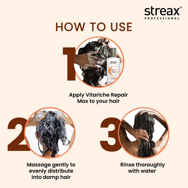 Streax Professional Vitariche Care Repair Max Shampoo 300ml | Enriched with Biotin & Antioxidants | Repairs Dry & Damaged Hair | Reduces Breakage & Restores Strength