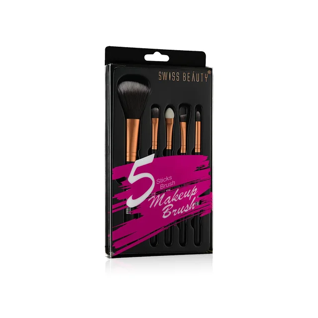 Swiss Beauty 5 Pcs Makeup Brush Set | Golden 02 | High Quality Synthetic Fibre