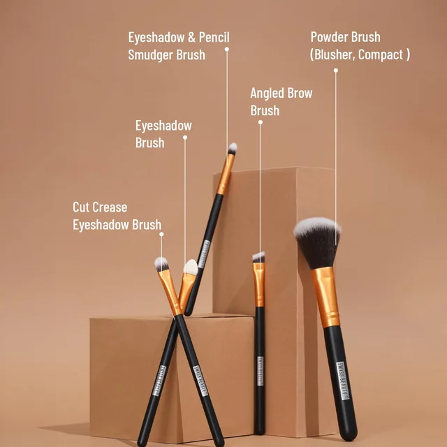 Swiss Beauty 5 Pcs Makeup Brush Set | Golden 02 | High Quality Synthetic Fibre