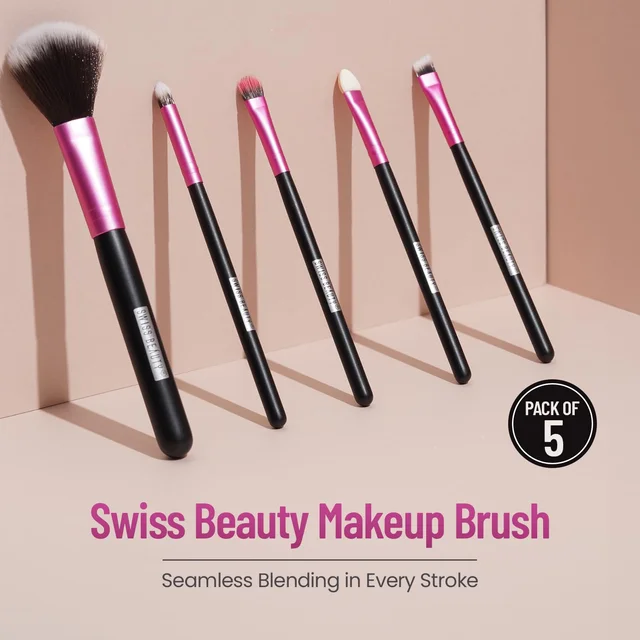Swiss Beauty 5 Pcs Makeup Brush Set | Pink 03 | High Quality Synthetic Fibre