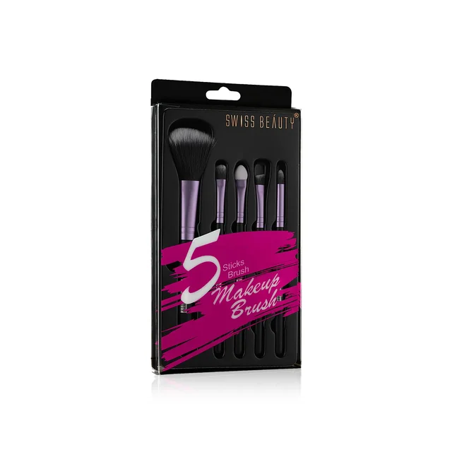 Swiss Beauty 5 Pcs Makeup Brush Set | Purple 01 | High Quality Synthetic Fibre