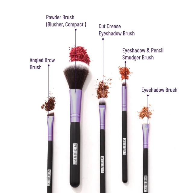 Swiss Beauty 5 Pcs Makeup Brush Set | Purple 01 | High Quality Synthetic Fibre