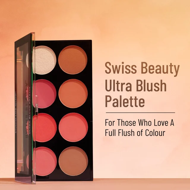 Swiss Beauty 8-in-1 Ultra Blush Palette | Pigmented Blusher | Flawless Glow | Matte & Shimmer Shades for All-Day Glow | Get Radiant, Long-Lasting | Highlight & Contour| blendable shades | Shade-5, 16gm