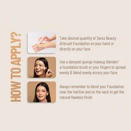 Swiss Beauty Airbrush Finish Full Coverage Foundation Shell White, 30ml | Lightweight & Hydrating, Water-Resistant Formula | Hyaluronic Acid for a Flawless Matte Look