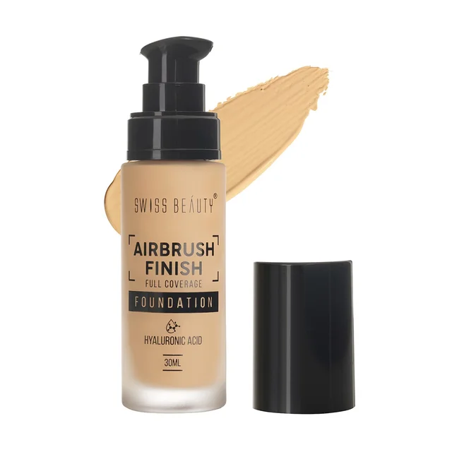 Swiss Beauty Airbrush Finish Full Coverage Foundation Fair Ivory, 30ml | Lightweight & Hydrating, Water-Resistant Formula | Hyaluronic Acid for a Flawless Matte Look