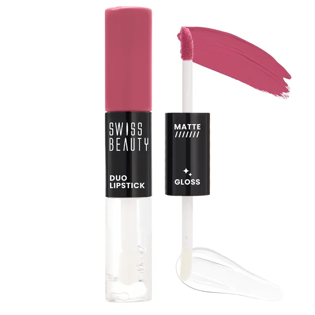 Swiss Beauty Barely Nude Duo Lipstick | Matte & High-Shine Gloss | Long-Lasting, Smudge-Proof | Lightweight & Comfortable | 2-in-1 Lipstick for Natural & Glam Looks