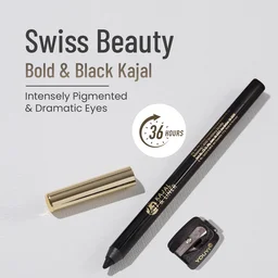 Swiss Beauty Bold & Black Kajal 1.2g with Sharpener | Jet Black Kajal | 24 Hour Stay | Smudge-Proof & Non-Transfer Eye Kajal | Smooth Application for Women