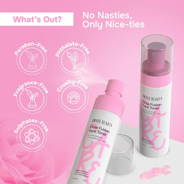 Swiss Beauty Care Glow Fusion Face Toner 100ml | Hydrating & Soothing Toner with 3% Niacinamide & Cucumber Extract | Tightens Pores, Refreshes Skin & Boosts Radiance | Alcohol-Free