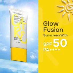Swiss Beauty Care Glow Fusion Sunscreen 50gm with SPF50 PA++++ | 1% Niacinamide & Raspberry Extract | Boosts Radiance | Protects from UV Damage | Fights Premature Aging