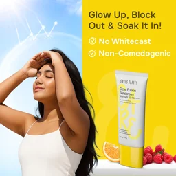Swiss Beauty Care Glow Fusion Sunscreen 50gm with SPF50 PA++++ | 1% Niacinamide & Raspberry Extract | Boosts Radiance | Protects from UV Damage | Fights Premature Aging