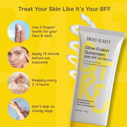 Swiss Beauty Care Glow Fusion Sunscreen 50gm with SPF50 PA++++ | 1% Niacinamide & Raspberry Extract | Boosts Radiance | Protects from UV Damage | Fights Premature Aging
