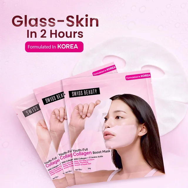 Swiss Beauty Care Youth-Full Collagen Boost Mask 34g | Glass Skin in 2 Hours | With Collagen & 17 Amino Acids | Plumping Hydration | Smooth, Fresh & Radiant Skin