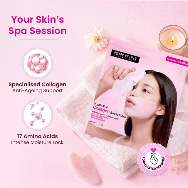 Swiss Beauty Care Youth-Full Collagen Boost Mask 34g | Glass Skin in 2 Hours | With Collagen & 17 Amino Acids | Plumping Hydration | Smooth, Fresh & Radiant Skin