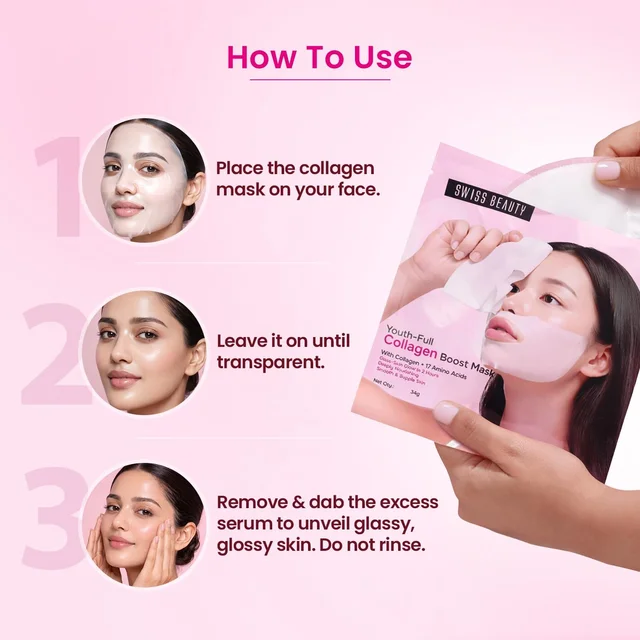 Swiss Beauty Care Youth-Full Collagen Boost Mask 34g | Glass Skin in 2 Hours | With Collagen & 17 Amino Acids | Plumping Hydration | Smooth, Fresh & Radiant Skin