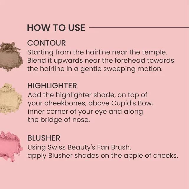 Swiss Beauty Cheek-A-Boo Face Palette 3-in-1 Blusher, Contour & Highlighter Shade 01 for a Sculpted Glow| Highly Pigmented, Blendable & Long-Lasting