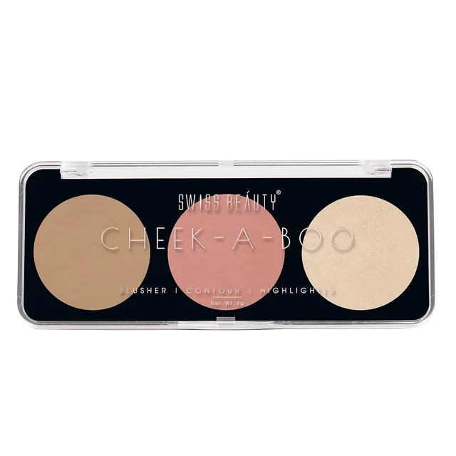 Swiss Beauty Cheek-A-Boo Face Palette 3-in-1 Blusher, Contour & Highlighter Shade 01 for a Sculpted Glow| Highly Pigmented, Blendable & Long-Lasting