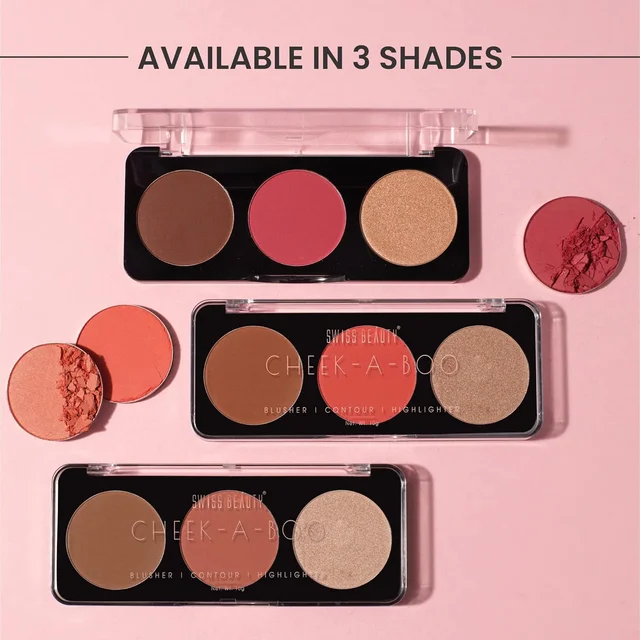 Swiss Beauty Cheek-A-Boo Face Palette 3-in-1 Blusher, Contour & Highlighter Shade 02 for a Sculpted Glow| Highly Pigmented, Blendable & Long-Lasting