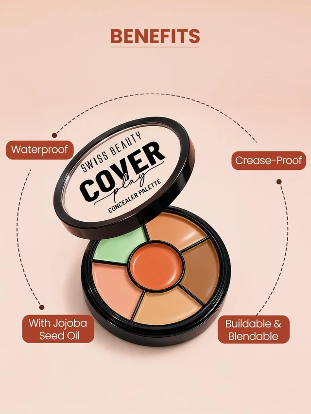 Swiss Beauty Cover Play Concealer Palette Light to Medium | Multi-Shade Face Concealer | Hides Imperfections | Waterproof & Long-Lasting | Blendable Makeup Palette