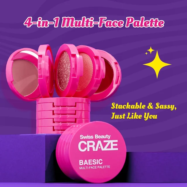 Swiss Beauty Craze Baesic Palette � 6g | 4-in-1 Multi-Face Palette | Versatile Matte & Shimmer Shades | Portable Eyeshadow for On-the-Go Looks | Perfect Matte & Shimmer Combo | Long-Lasting, Rich Pigmented Shades | Shade- Delulu