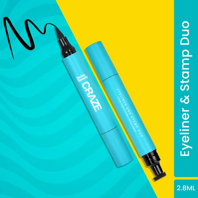 Swiss Beauty CRAZE Eyeliner and Stamp Duo | Winged Eyeliner Stamp & Pen | Waterproof, Smudge-Proof | Quick & Easy Application | Long-Lasting | Perfect Wing Every Time