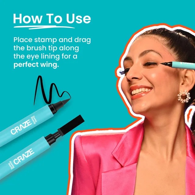 Swiss Beauty CRAZE Eyeliner and Stamp Duo | Winged Eyeliner Stamp & Pen | Waterproof, Smudge-Proof | Quick & Easy Application | Long-Lasting | Perfect Wing Every Time