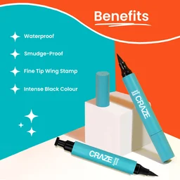 Swiss Beauty CRAZE Eyeliner and Stamp Duo | Winged Eyeliner Stamp & Pen | Waterproof, Smudge-Proof | Quick & Easy Application | Long-Lasting | Perfect Wing Every Time