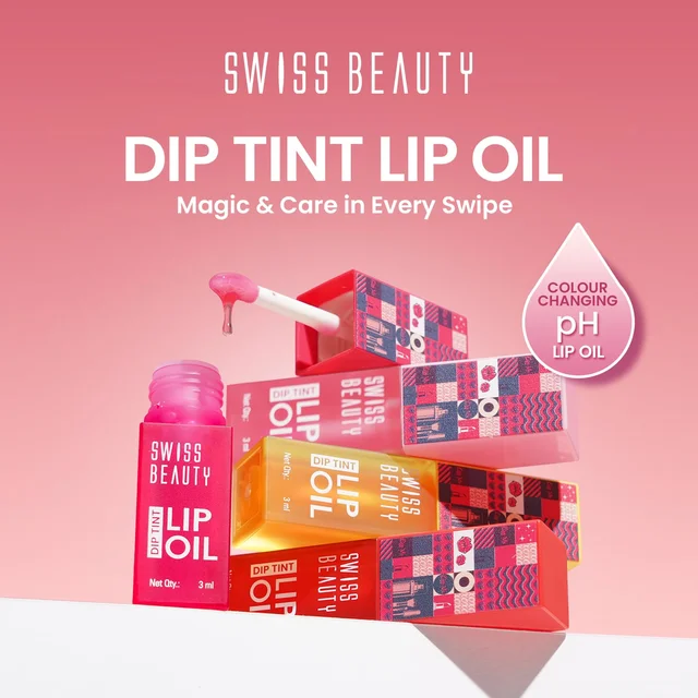 Swiss Beauty Dip Tint Colour Lip Oil - Dragon Fruit | Infused with pH-based blend | Colour-Changing lip oil | Long-lasting hydration with Vitamin E | Glossy Finish | Repairs Chapped lips