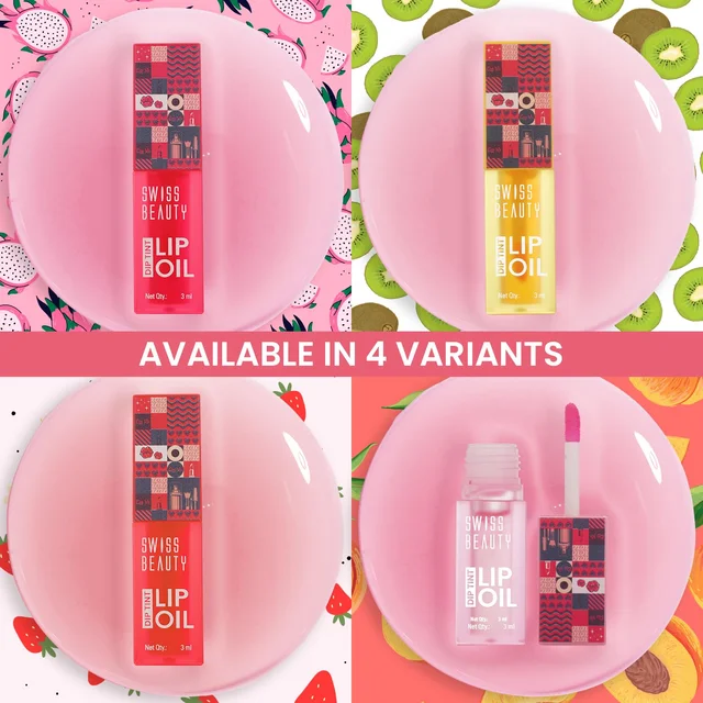 Swiss Beauty Dip Tint Colour Lip Oil - Dragon Fruit | Infused with pH-based blend | Colour-Changing lip oil | Long-lasting hydration with Vitamin E | Glossy Finish | Repairs Chapped lips