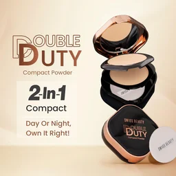 Swiss Beauty Double Duty Compact Powder 18g, Shade 02 Vanilla Sand / Vanilla Glow | 2-in-1 Day to Night Compact | Buildable Coverage | With Vitamin E & Hyaluronic Acid