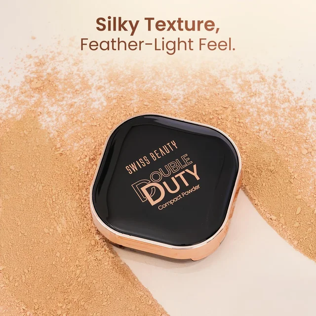 Swiss Beauty Double Duty Compact Powder 18g, Shade 02 Vanilla Sand / Vanilla Glow | 2-in-1 Day to Night Compact | Buildable Coverage | With Vitamin E & Hyaluronic Acid