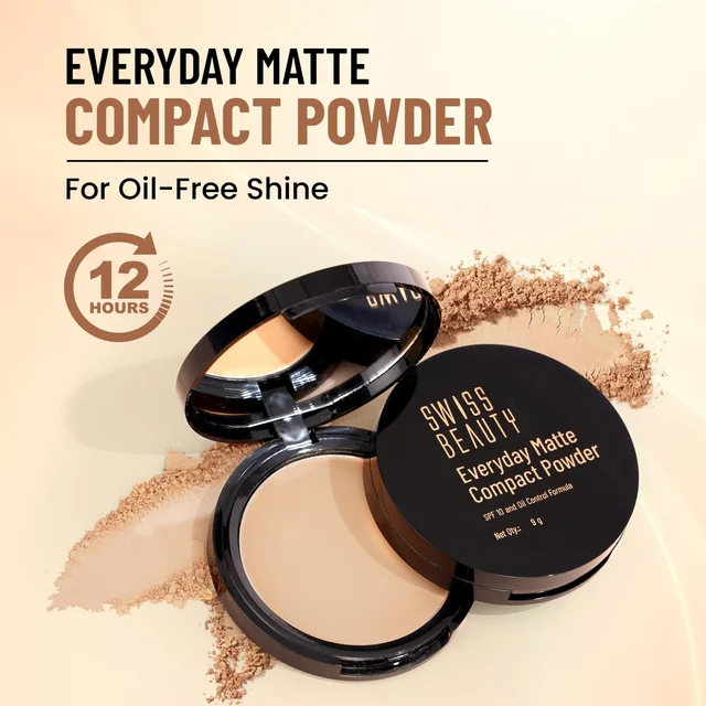 Swiss Beauty Everyday Matte Compact Powder 01 Ivory 9g | Matte Compact Powder with SPF 10 | Oil Control, Lightweight & Long-Lasting | Smooth Shine-Free Finish