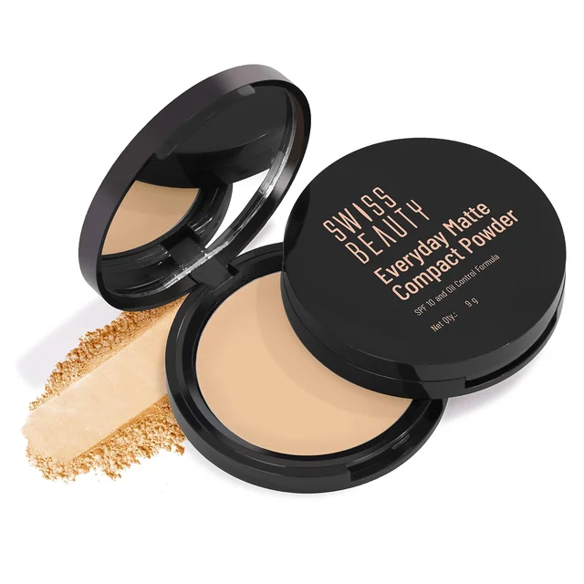 Swiss Beauty Everyday Matte Compact Powder 06 Hazel 9g | Matte Compact Powder with SPF 10 | Oil Control, Lightweight & Long-Lasting | Smooth Shine-Free Finish