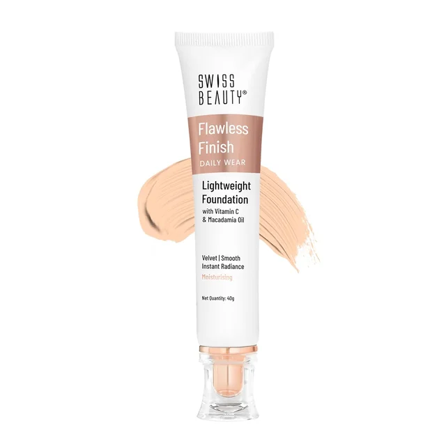 Swiss Beauty Flawless Finish Foundation 40g | Daily Wear Lightweight Foundation | with Vitamin C & Macadamia Oil | Medium coverage, Instant Radiance | Oil-Free Formula | Blendable & Breathable | Shade - 03 ( Natural-Beige )