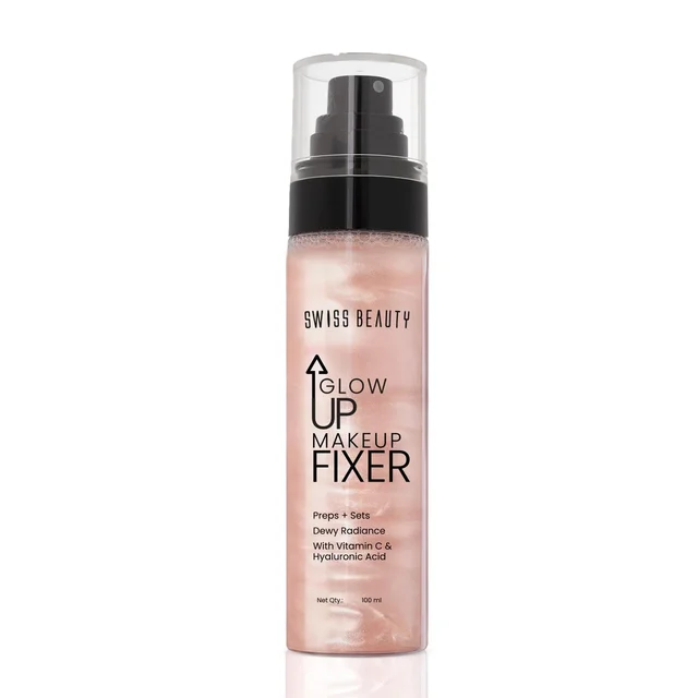 Swiss Beauty Glow Up Makeup Fixer 100ml | Preps & Sets Makeup | Dewy Radiance | Face & Body Makeup Setting Spray | With Vitamin C & Hyaluronic Acid