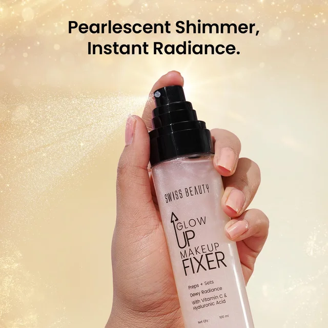Swiss Beauty Glow Up Makeup Fixer 100ml | Preps & Sets Makeup | Dewy Radiance | Face & Body Makeup Setting Spray | With Vitamin C & Hyaluronic Acid