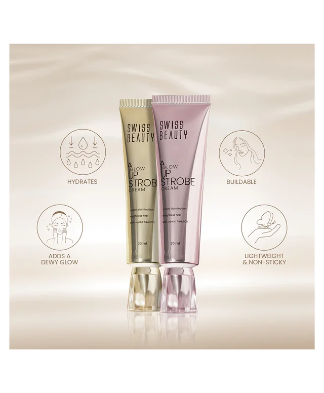Swiss Beauty Glow Up Strobe Cream 02 Moonlit Glow | Dewy Hydrating Illuminating Cream for Radiant Glow | Lightweight, Blendable Highlighting Base for Instant Luminosity