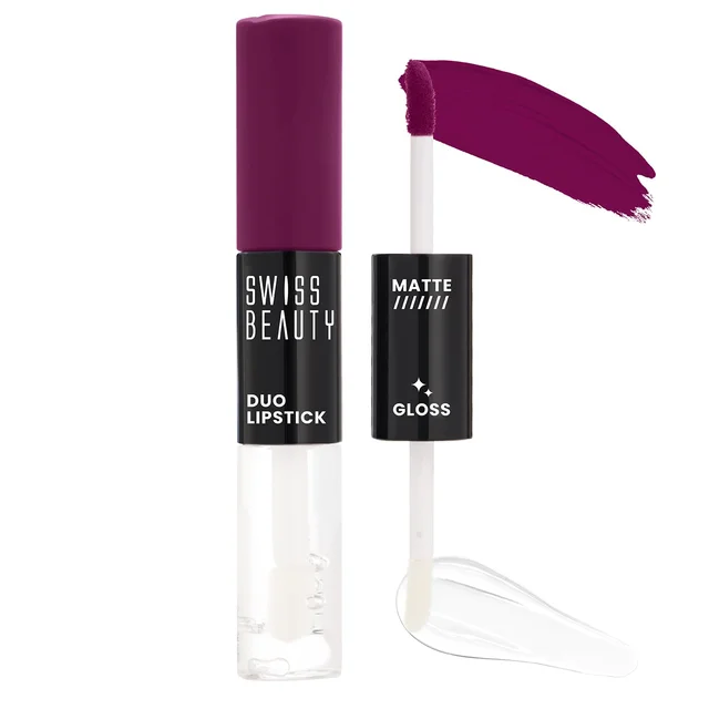 Swiss Beauty Hot Chocolate Duo Lipstick with Matte & High-Shine Gloss | Long-Lasting, Smudge-Proof | Lightweight & Comfortable | 2-in-1 Lipstick for Natural & Glam Looks