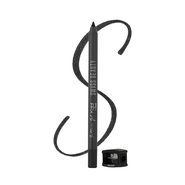 Swiss Beauty Intense Gel Kajal 1.2g 01 Black Shade with Sharpener | 12-Hour Stay | Waterproof & Smudge-Proof | Creamy, Highly Pigmented Multi-Use Eye Pencil